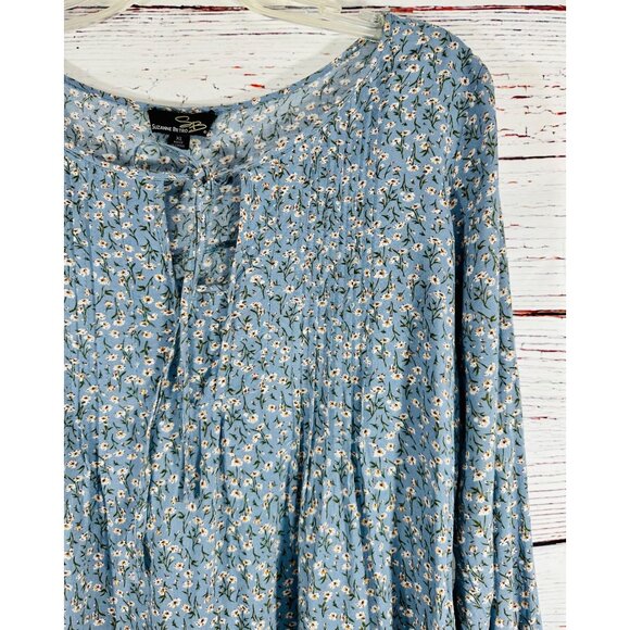 Suzanne Betro Blue Floral Long Sleeve Boho Blouse Womens XL Lightweight Rayon To - Picture 6 of 9